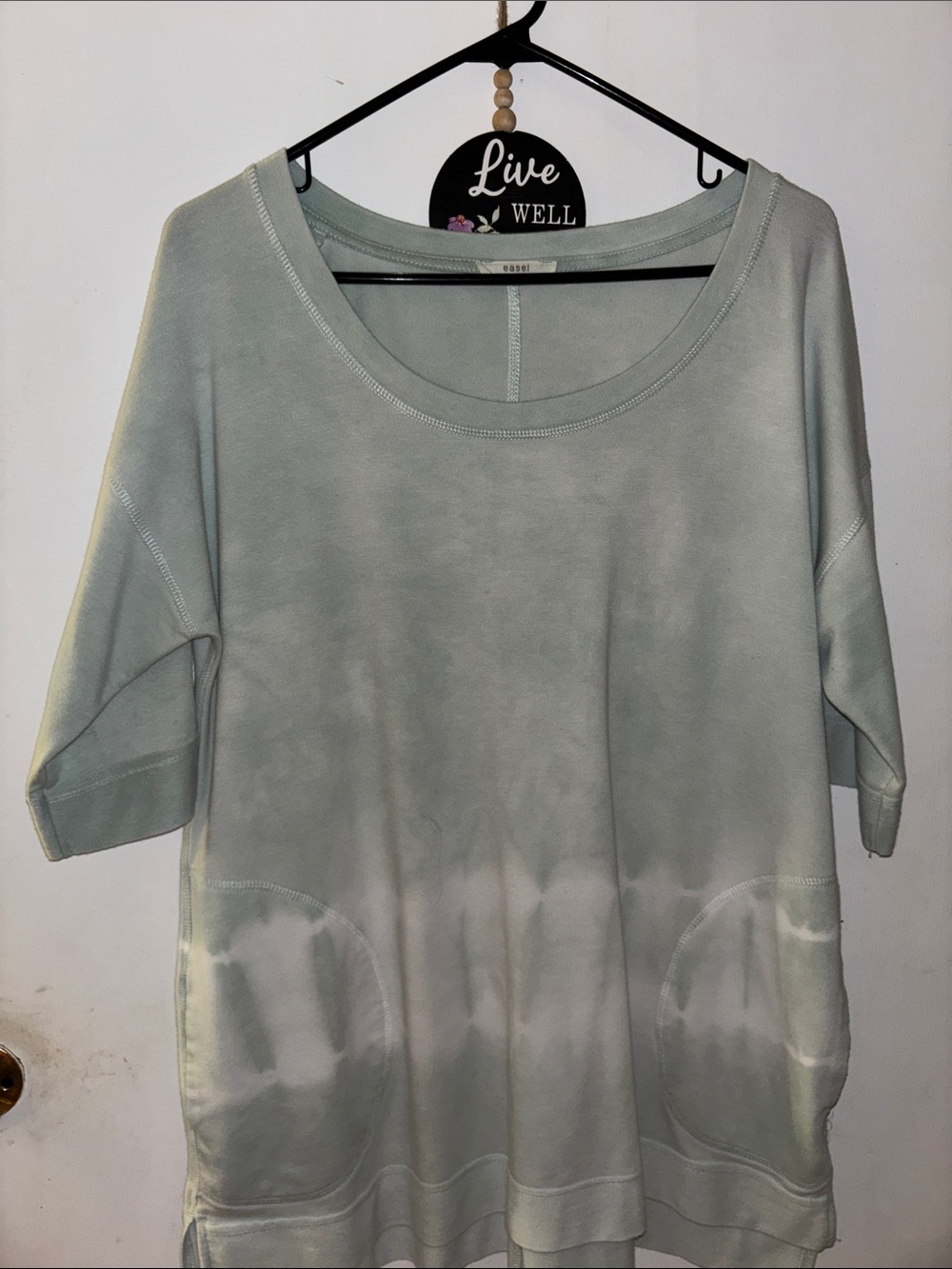 easel Light Sage Tie-Dye Scoop-Neck Top